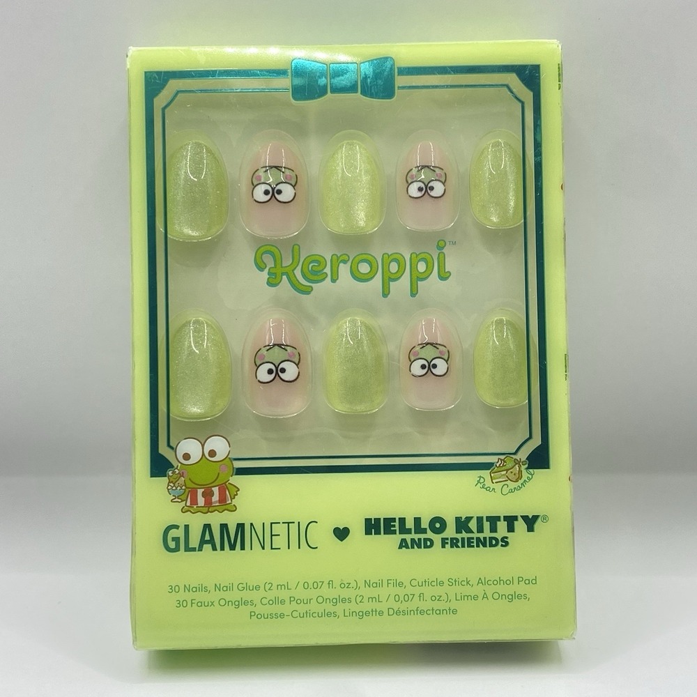 Glamnetic Keroppi Press-On Nails Green Sanrio Hello Kitty NIB with glue/set incl
